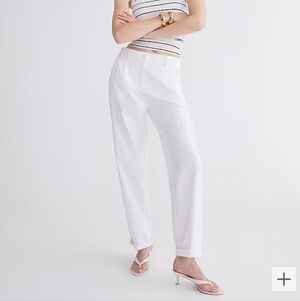J.Crew Women's Maritime Tapered Pant White Cotton Pleated Trousers | 2
